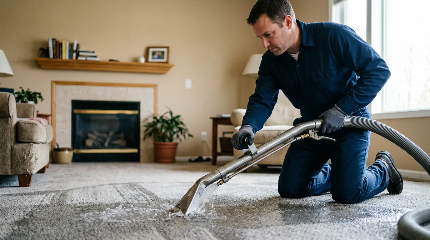 Water damage restoration technician working near Burnet, TX